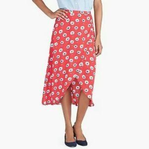 J. CREW Red Floral 🌺 Faux Wrap Midi Skirt